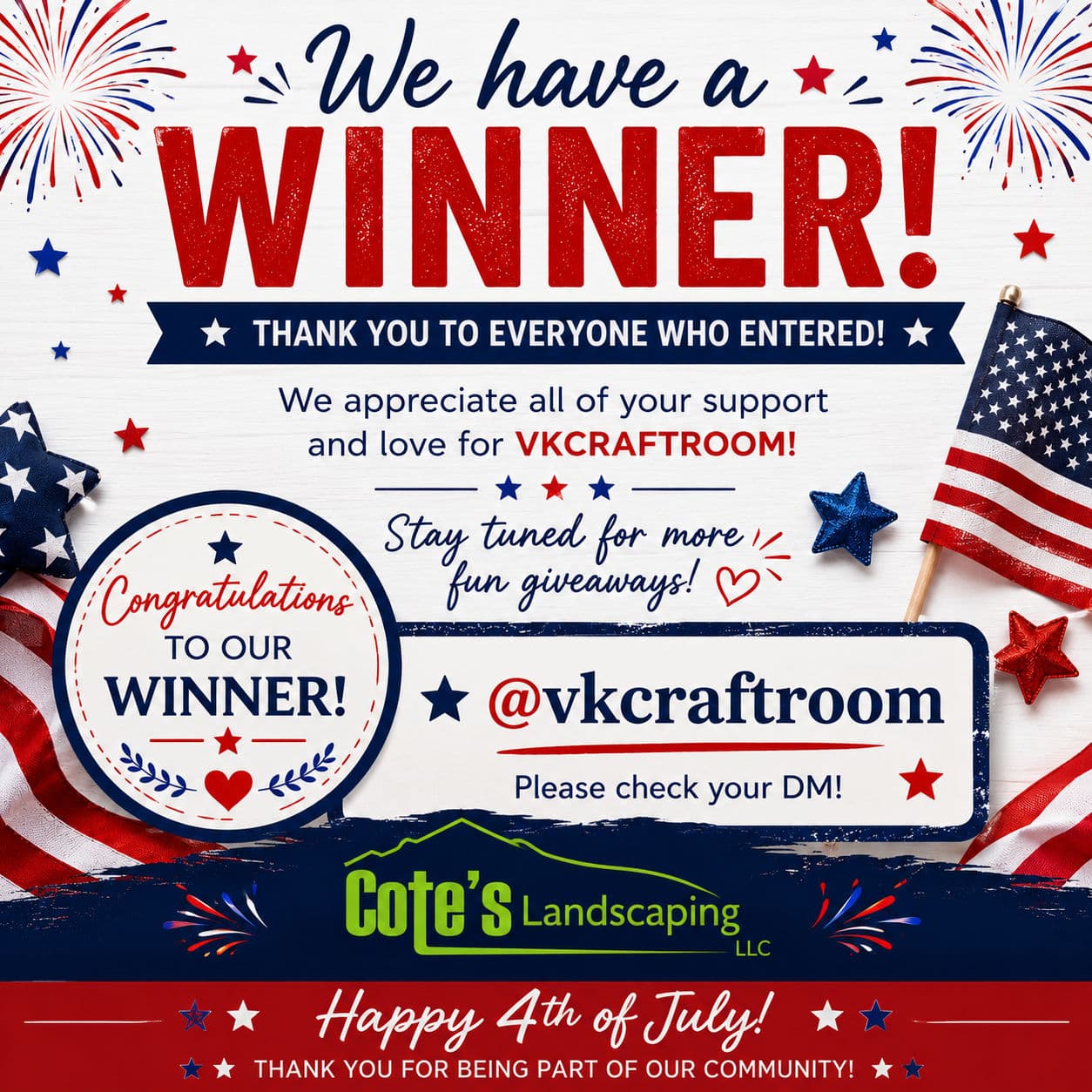 Project Cote's Landscaping 4th of July Giveaway Winner Announced image